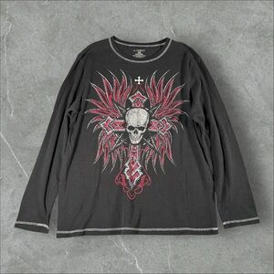 Vintage‎ No Boundaries Shirt Mens XL Black Affliction Thermal LS Skull Wings Emo